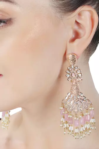 Pink kundan dangler earrings