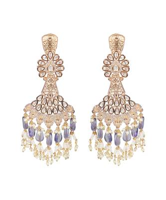 Purple kundan dangler earrings 4