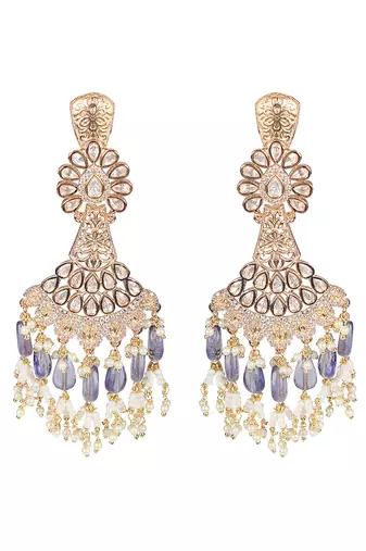 Purple kundan dangler earrings