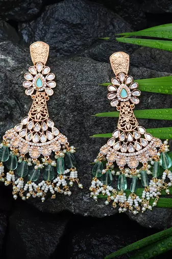 Green kundan dangler earrings