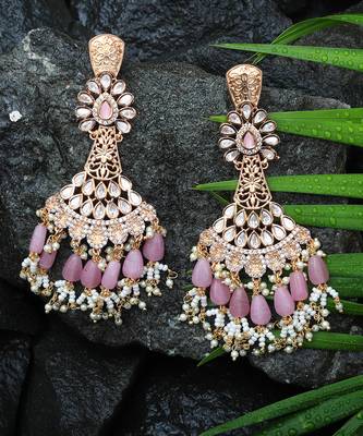 Pink kundan dangler earrings 3