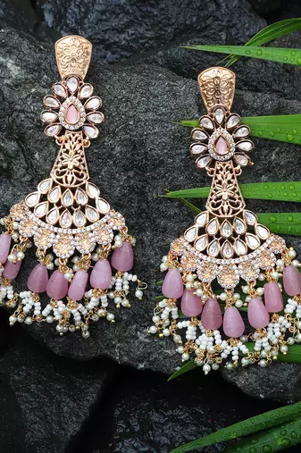 Pink kundan dangler earrings