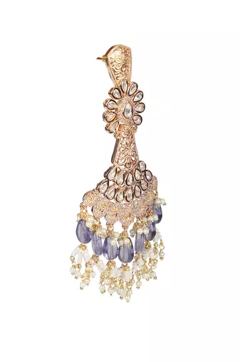 Purple kundan dangler earrings