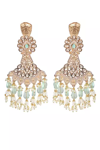 Green kundan dangler earrings