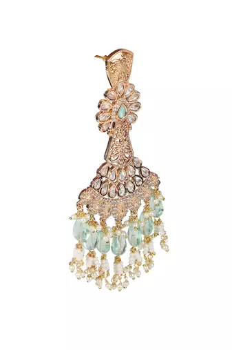 Green kundan dangler earrings