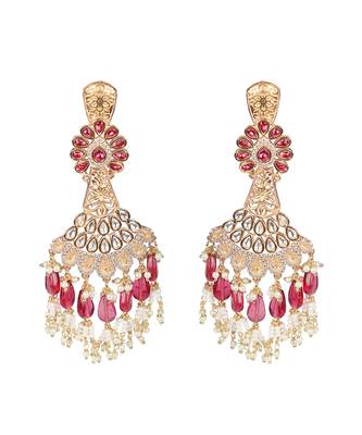 Red kundan dangler earrings 1