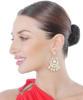 White kundan and polki chaandbaali earrings 1