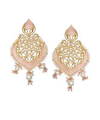 Pink antique meenakari and kundan work dangler earrings 1
