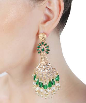 Green kundan dangler earrings 2