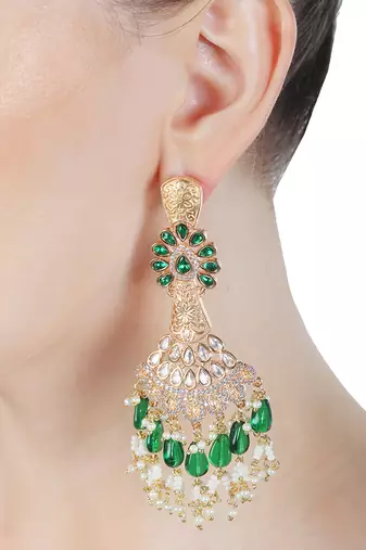 Green kundan dangler earrings