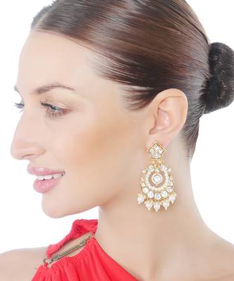 White kundan and polki chaandbaali earrings 2