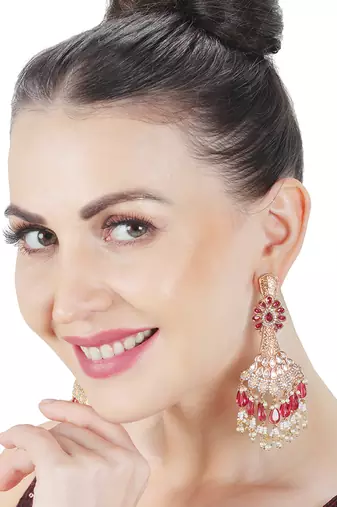 Red kundan dangler earrings
