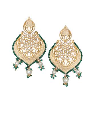 Green antique meenakari and kundan work dangler earrings 1