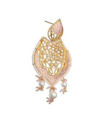 Pink antique meenakari and kundan work dangler earrings 2
