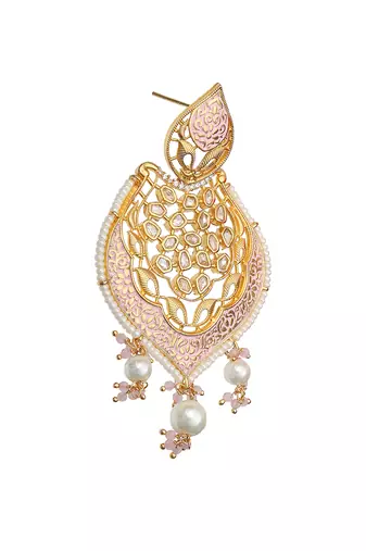Pink antique meenakari and kundan work dangler earrings