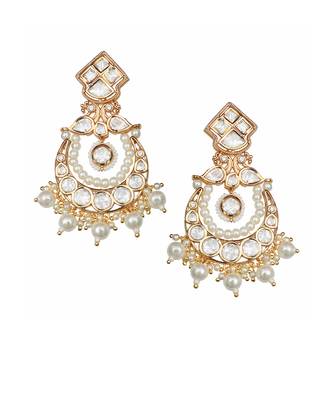 White kundan and polki chaandbaali earrings 3