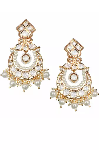 White kundan and polki chaandbaali earrings