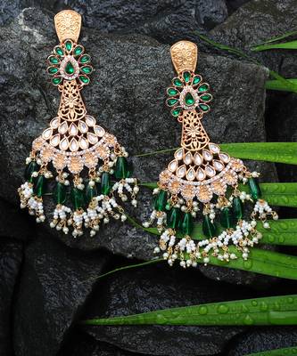 Green kundan dangler earrings 3