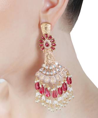 Red kundan dangler earrings 4