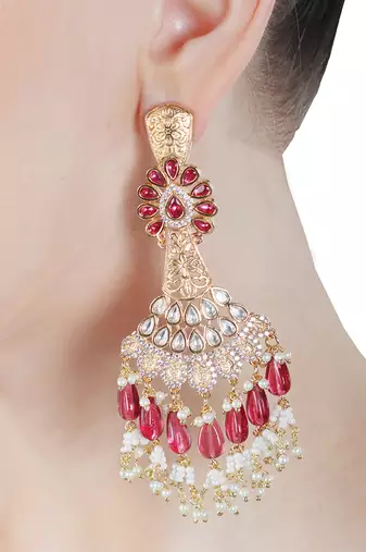 Red kundan dangler earrings