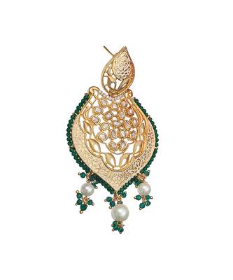 Green antique meenakari and kundan work dangler earrings 2