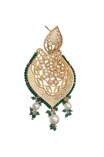 Green antique meenakari and kundan work dangler earrings