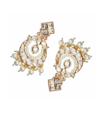White kundan and polki chaandbaali earrings 4