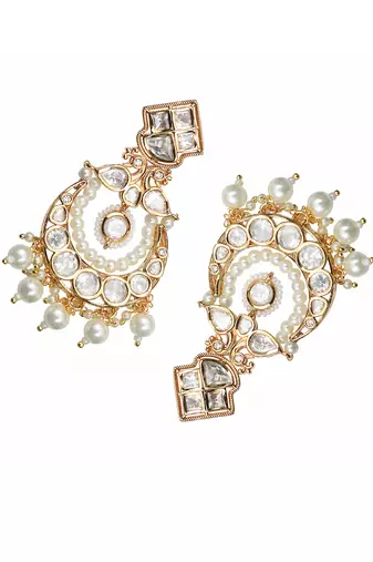 White kundan and polki chaandbaali earrings