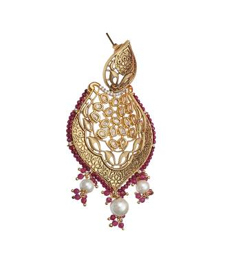 Red antique meenakari and kundan work dangler earrings 2