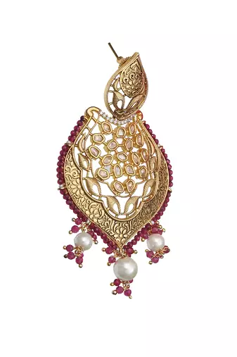Red antique meenakari and kundan work dangler earrings