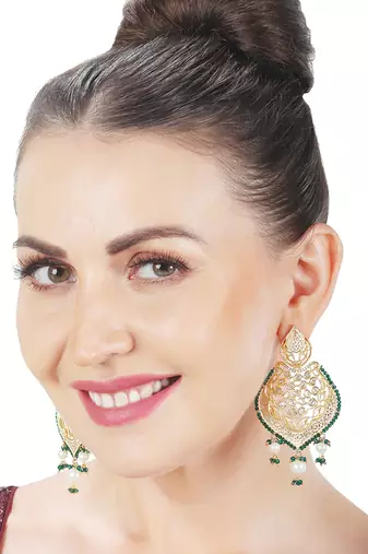 Green antique meenakari and kundan work dangler earrings