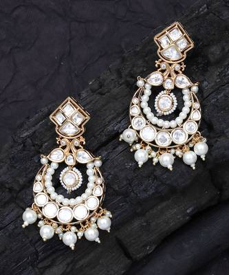 White kundan and polki chaandbaali earrings 5