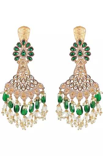 Green kundan dangler earrings