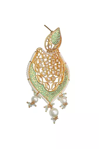 Mint meenakari and kundan work kundan dangler earrings