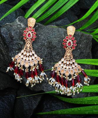 Red kundan dangler earrings 5
