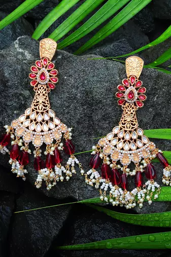 Red kundan dangler earrings