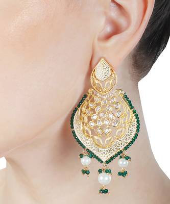 Green antique meenakari and kundan work dangler earrings 4