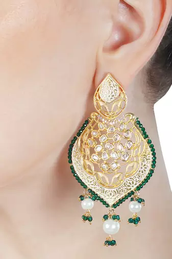 Green antique meenakari and kundan work dangler earrings