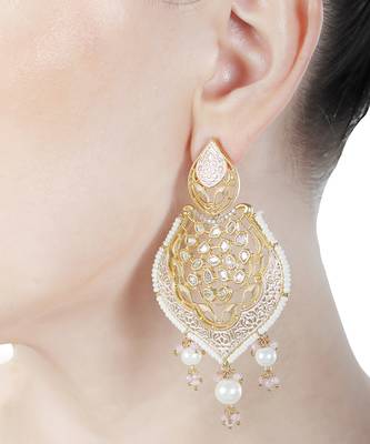 Pink antique meenakari and kundan work dangler earrings 4