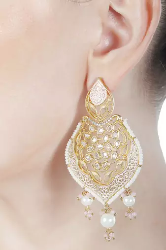 Pink antique meenakari and kundan work dangler earrings