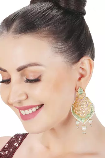 Mint meenakari and kundan work kundan dangler earrings