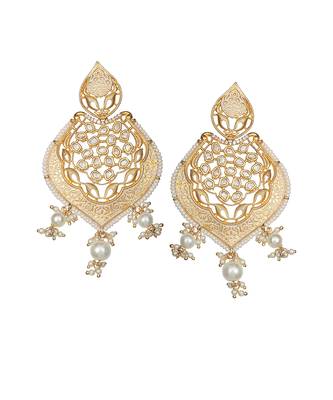 White meenakari and kundan work dangler earrings 1