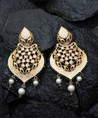 Green antique meenakari and kundan work dangler earrings 5