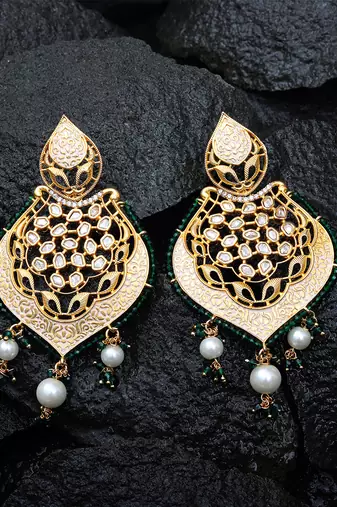 Green antique meenakari and kundan work dangler earrings