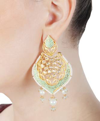 Mint meenakari and kundan work kundan dangler earrings 4