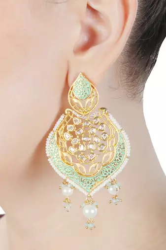 Mint meenakari and kundan work kundan dangler earrings