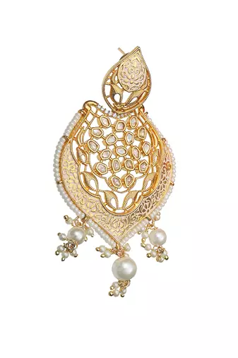White meenakari and kundan work dangler earrings