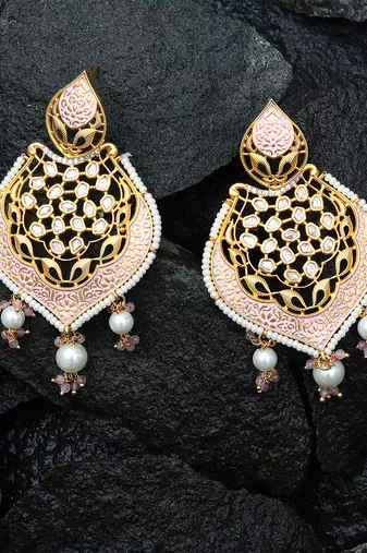 Pink antique meenakari and kundan work dangler earrings