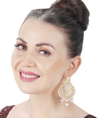 White meenakari and kundan work dangler earrings 3