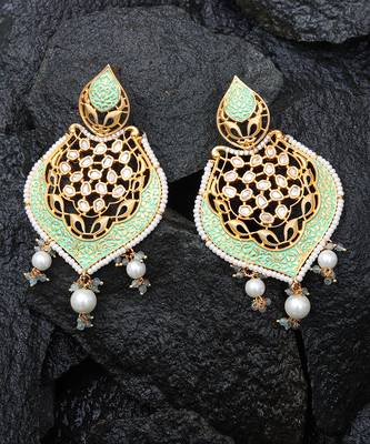 Mint meenakari and kundan work kundan dangler earrings 5
